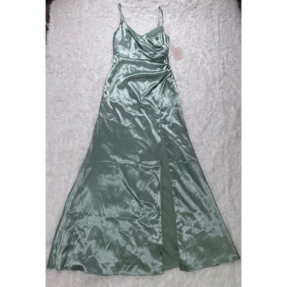 Birdy Grey Catherine Shiny Satin Sage Green Bridesmaid Maxi Dress - S - Picture 1 of 4